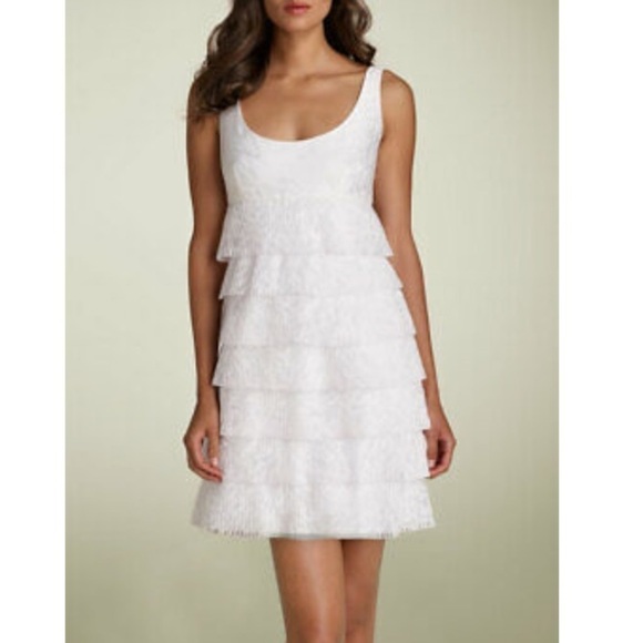 Maggy London White Tiered Sleeveless Burnout Dress Size 6 - Picture 8 of 8